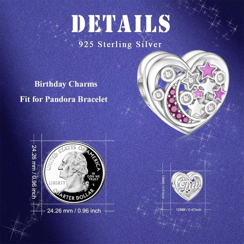 DALARAN Birthstone Charms for Charms Bracelet 925 Sterling Silver Heart Bead Happy Birthday Charms for Women - Image 2